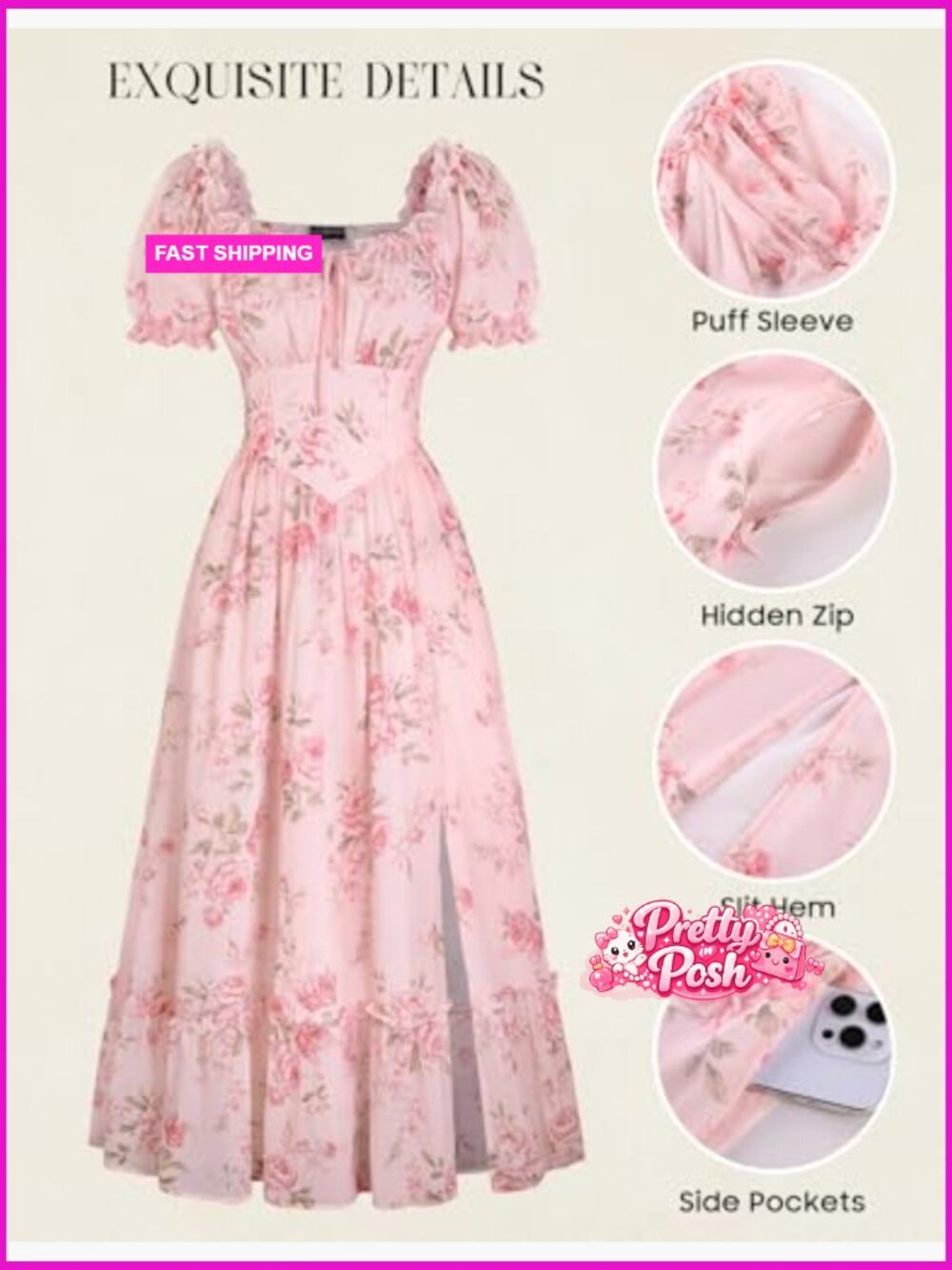 Ruffled Floral Corset Dress Square Neck Short Sleeve A-line - Picture 5 of 7